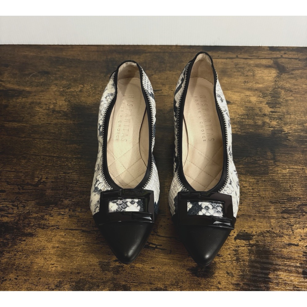 Hispanitas Reptile Print Pumps Womens Sz 6.5 Black Blue Leather Pointed Classy